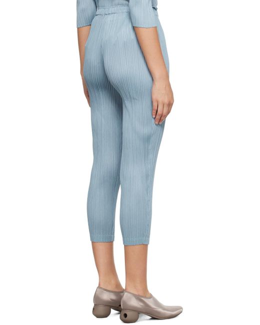 Pleats Please Issey Miyake Blue Plissé-Effect Elasticated-Waist Trousers