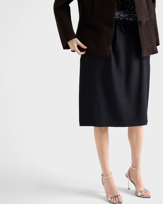 Prada Black Chevron Wool Midi Skirt
