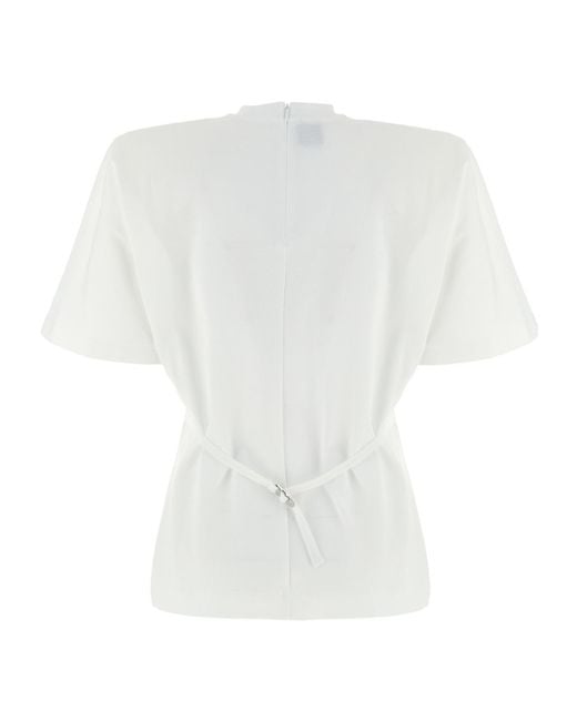 Pinko White Belted Round Neck Blouse