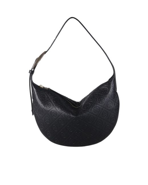 Tory Burch Black T Monogram Pebble Small Balloon Bag