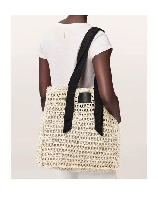 AllSaints Metallic Woven Logo-Strap Tote Bag