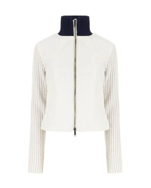 Iceberg White Ribbed-Knit Panelled Bomber Jacket