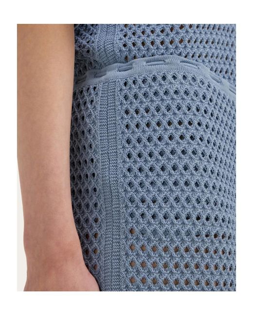 Ferragamo Blue Short Skirt With Open Weave Knit