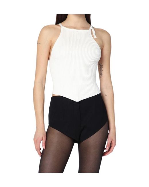 Courreges White Ribbed Top With Pointed Hem