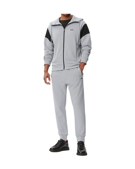 Boss Gray Two-Piece Set With Long-Sleeved Zip-Up Jacket for men