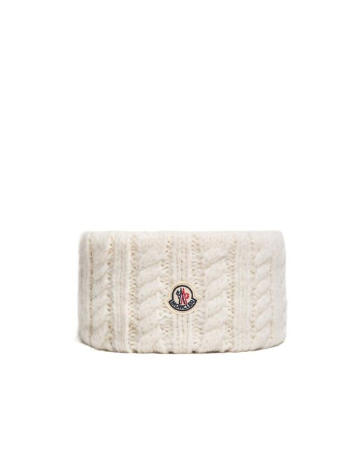 Moncler White Cable Knit Alpaca Blend Headband