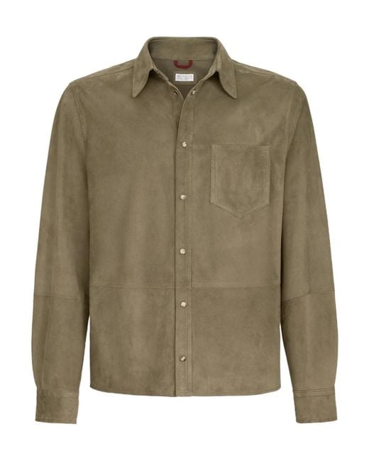 Brunello Cucinelli Green Suede Overshirt for men
