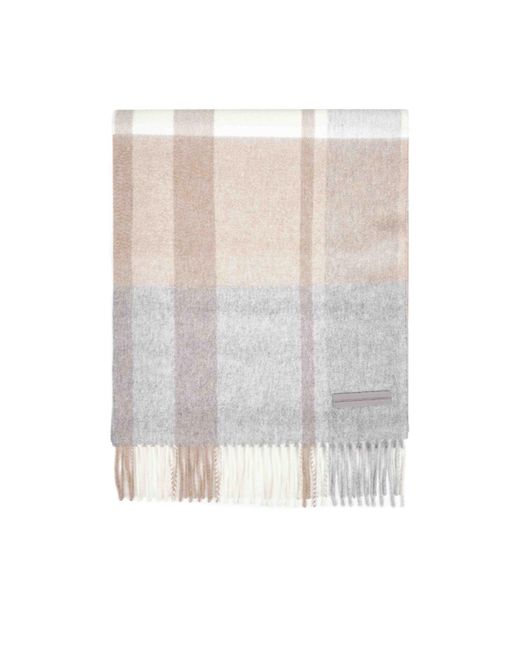Zegna White Checked Fringed Knitted Scarf for men