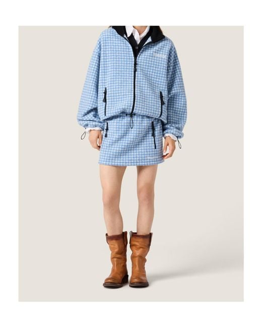 Miu Miu Blue Gingham Check Fleece Jacket