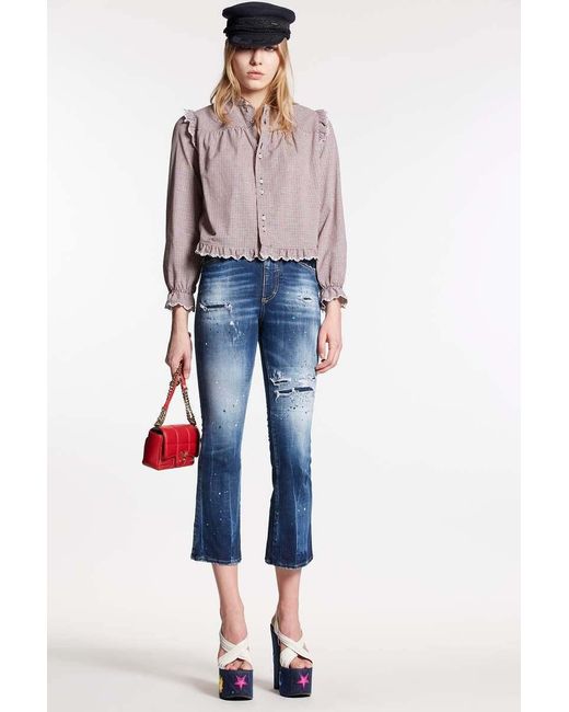 DSquared² Blue High-Waisted Distressed Flared Jeans