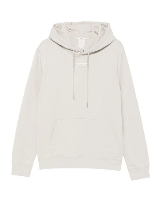 Calvin Klein White Logo-Patch Drawstring Hoodie for men