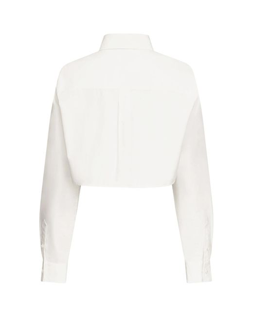 Area White Crystal Rosette Poplin Cropped Shirt