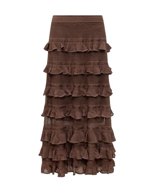 Zimmermann Brown Ruffled Knitted Long Skirt