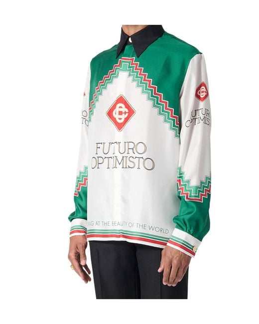 Casablanca Green Graphic-Print Silk Shirt for men