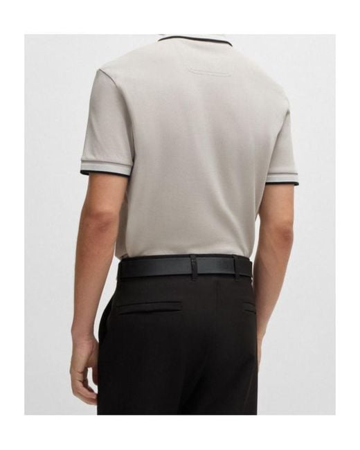 Boss White Striped Collar Polo Shirt for men
