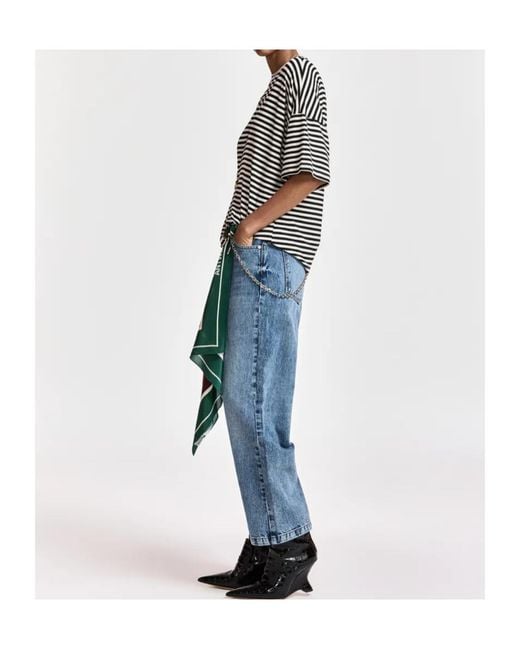 Essentiel Antwerp Black Kriss Striped Brooch T-Shirt