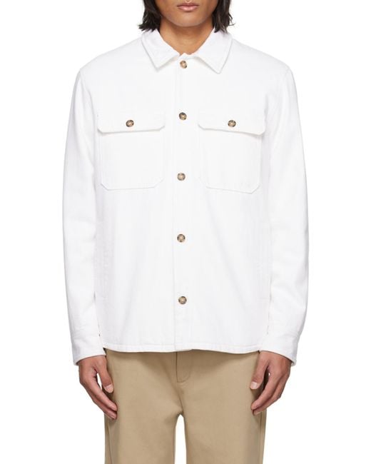 A.P.C. White Long Sleeved Buttoned Overshirt for men