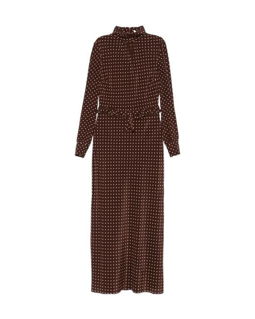 Alessandra Rich Brown Polka Dot Print Long Sleeved Midi Dress