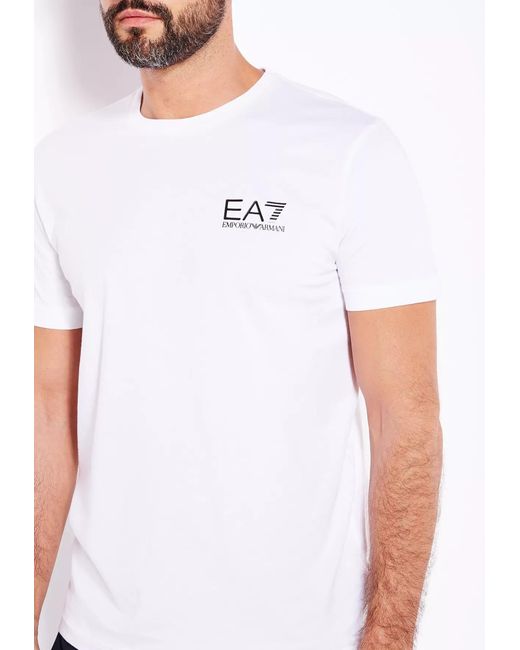 EA7 White Logo Round-Necked T-Shirt for men