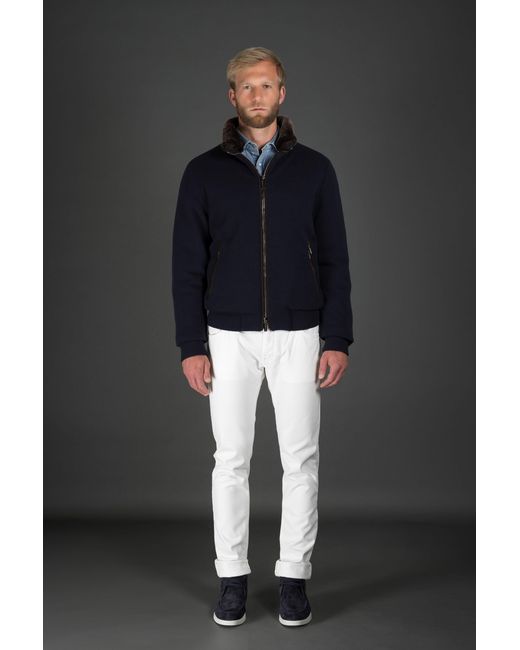 Moorer Blue Bellati Zip-Up Bomber Jacket for men