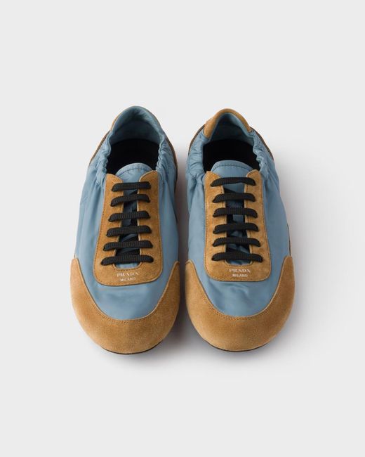 Prada Blue Suede And Re-Nylon Collapse Sneakers