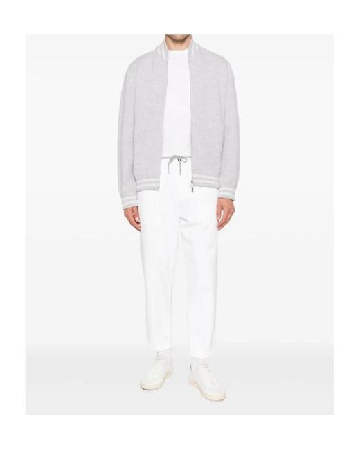 Eleventy White Stripe-Trim Wool Bomber Jacket for men