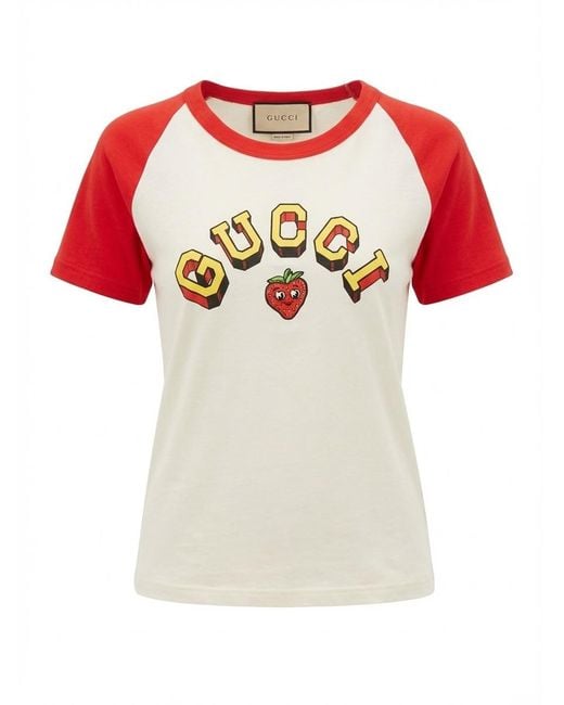 Gucci Red Logo-Print Cotton T-Shirt