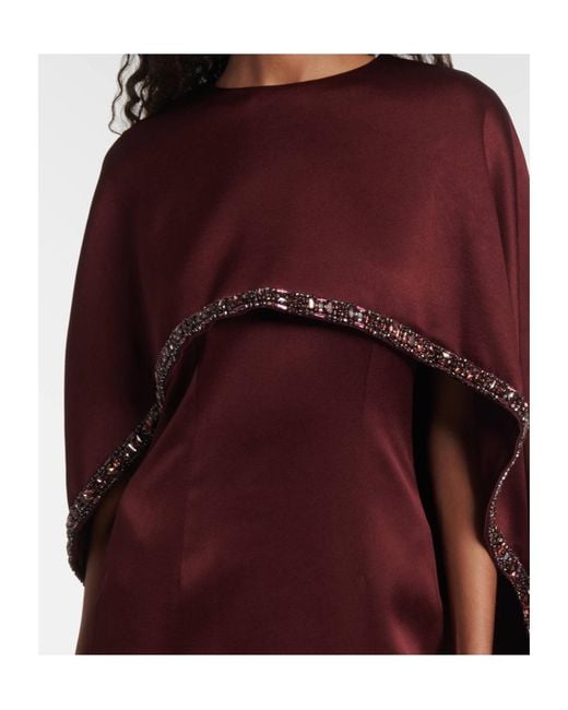 Roland Mouret Purple Embellished Caped Satin Crêpe Midi Dress