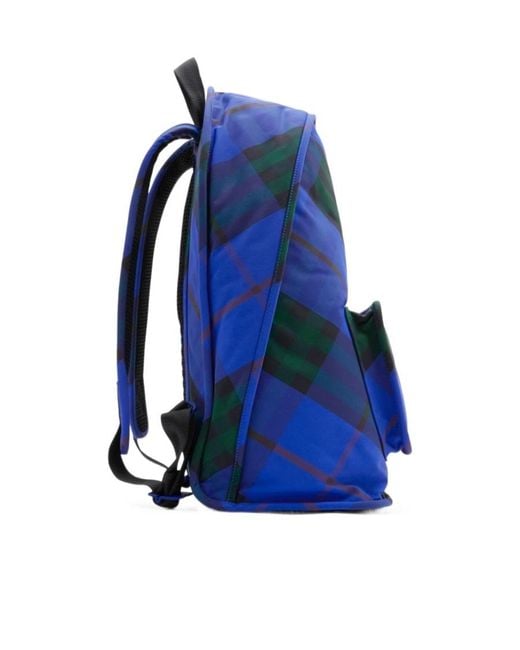 Burberry Blue Vintage Check-Print Shield Backpack for men