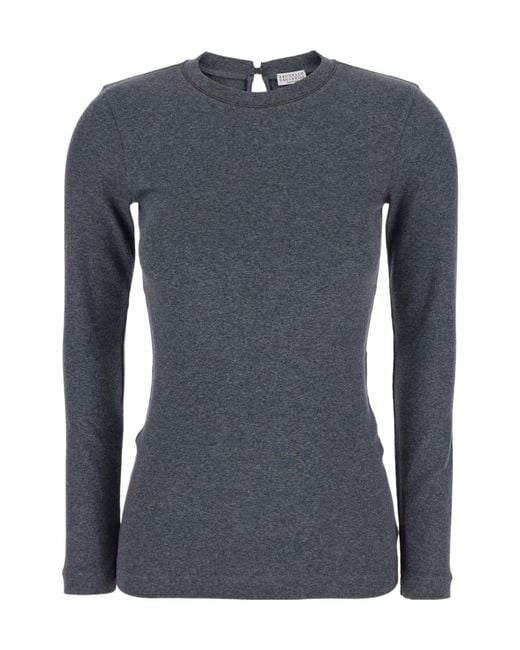 Brunello Cucinelli Blue Embellished Knitted Jumper