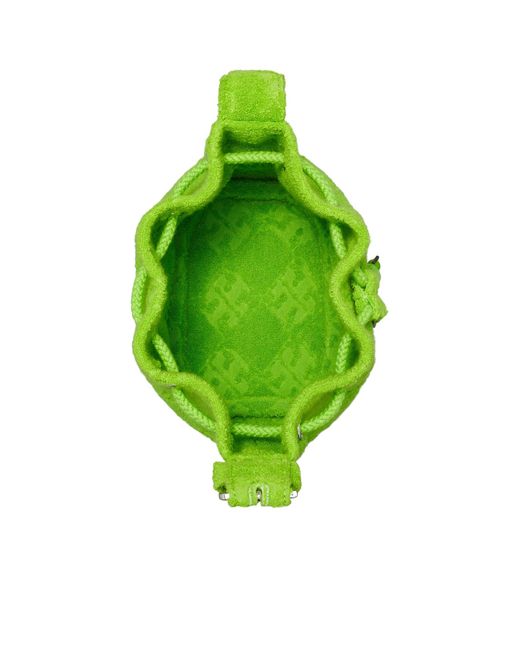 Tory Burch Green T Monogram Terry Mini Bucket Bag