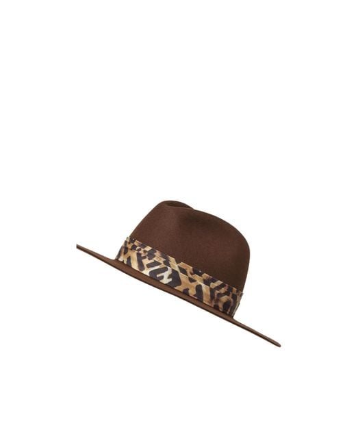 Fendi Brown Logo Leopard Printed Felt Hat