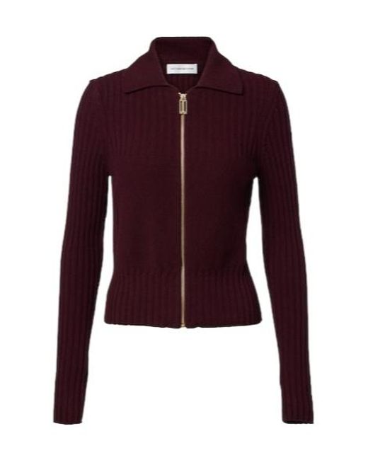 Victoria Beckham Purple Wool And Cashmere-Blend Zip-Up Cardigan