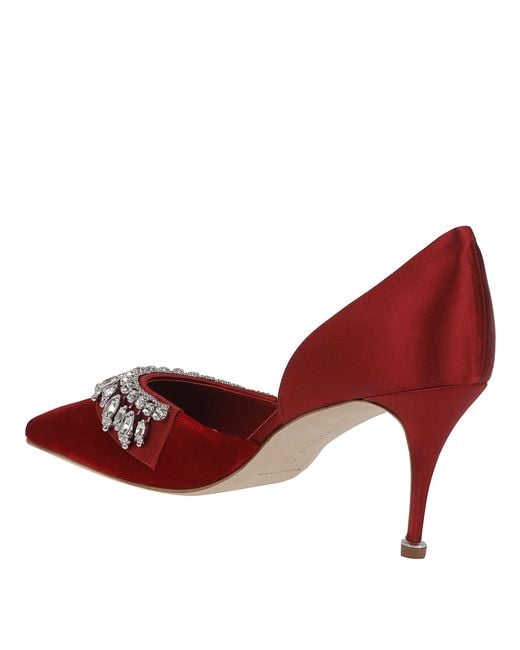 Manolo Blahnik Red Embellished Heeled Pumps