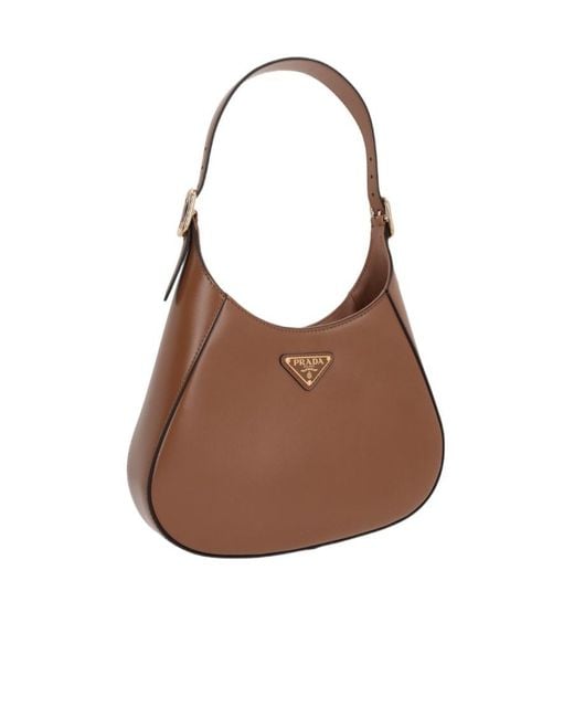 Prada Brown Logo Plaque Shoulder Bag
