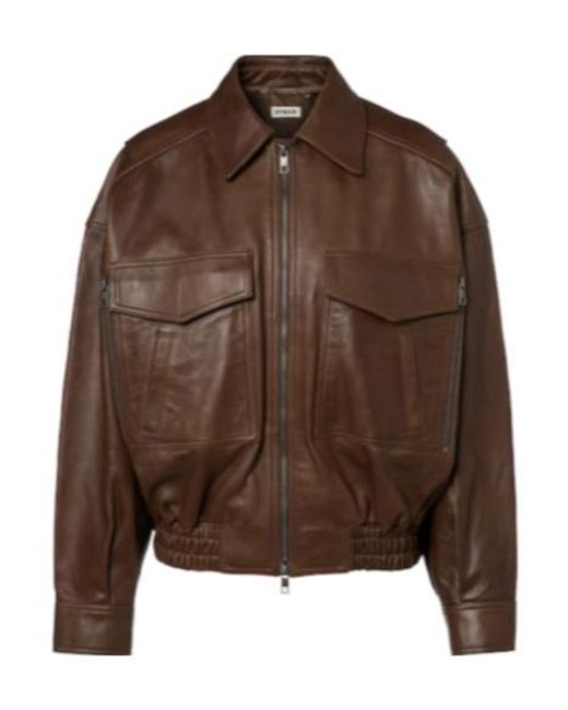 Staud Brown Eugene Leather Bomber Jacket
