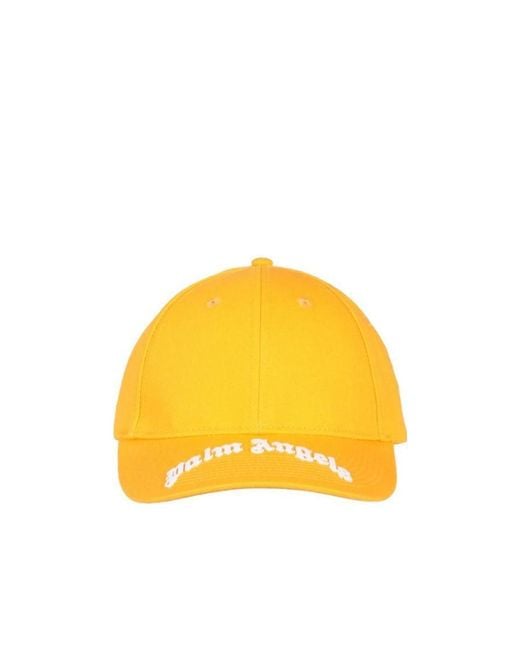 Palm Angels Yellow Curved Logo Embroidered Baseball Cap for men