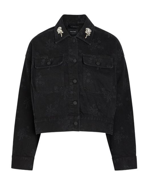 Simone Rocha Black Crystal-Embellished Denim Jacket