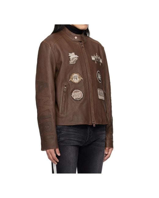 Amiri Brown Patch Racing Leather Jacket for men