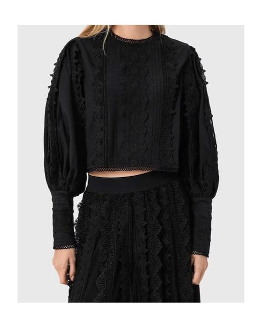 AllSaints Black Hart Lace Panel Top