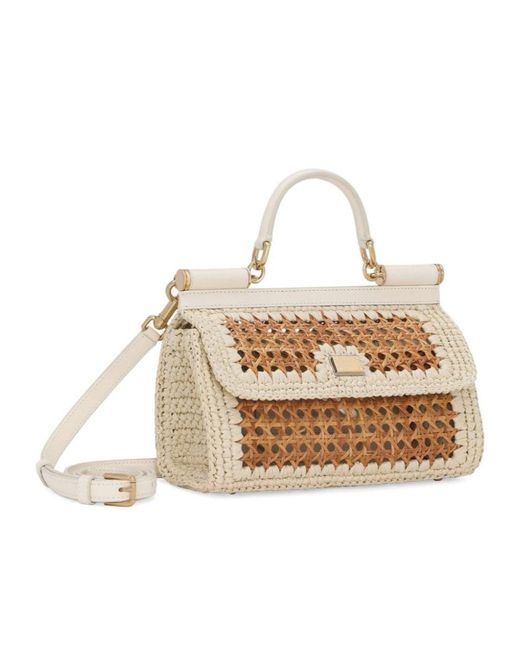 Dolce & Gabbana Natural Branded Tag Sicily Handbag