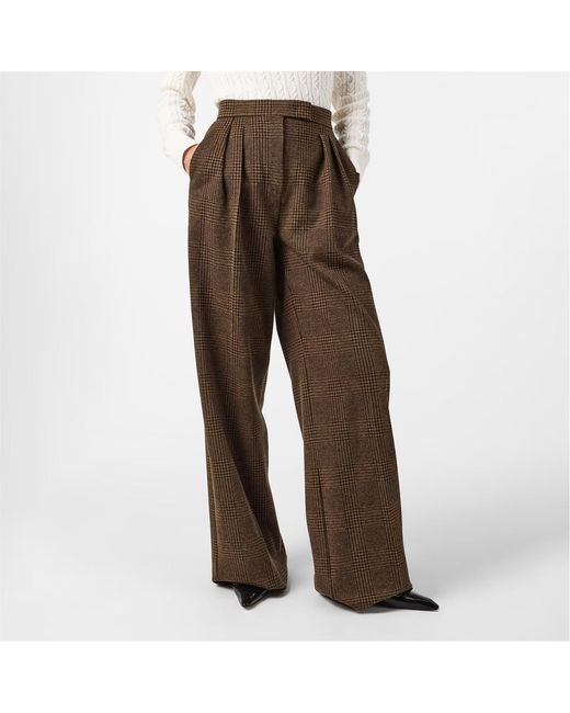 Max Mara Brown Checked Wide-Leg Casual Pants