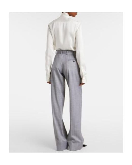 Stella McCartney Gray Striped Wool Wide-Leg Pants