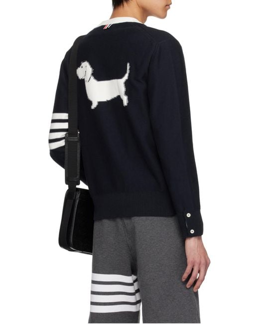Thom Browne Black V-Neck Knitted Cardigan for men