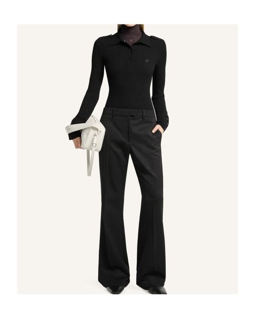 Courreges Black Courrèges Ribbed Knit Polo Top