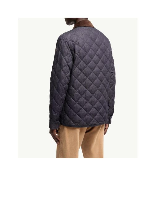 Moncler Blue Kryen Diamond Quilted Denim Down Shirt Jacket for men
