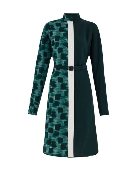 Ferragamo Green Shirt Dress With Contrasting Prints