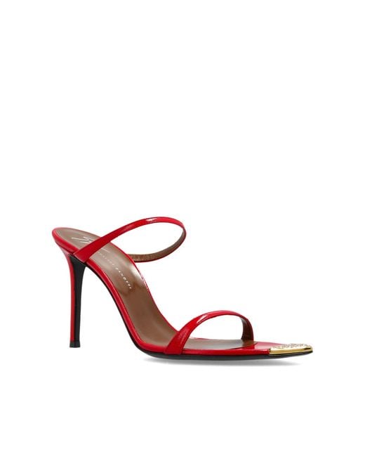 Giuseppe Zanotti Red Embellished Slip On Heeled Sandals