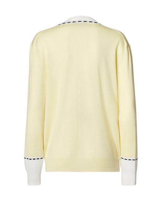 Fendi Yellow Selleria Contrast-Stitch V-Neck Sweater