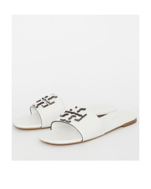 Tory Burch White Logo Patch Slip-On Sandals